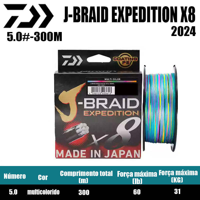 2024 J BRAID X8 EXPEDITION Linha De Pesca PE 300M 5.0 Multicolorido(2 Carretéis)