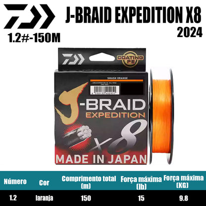 2024 J BRAID X8 EXPEDITION Linha De Pesca PE 150M 1.2 Laranja(2 Carretéis)
