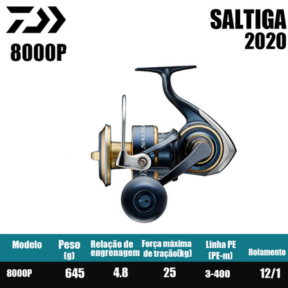 DAIWA 2020 SALTIGA Carretilha de Pesca Spinning Carretilha para Água Doce e Salgada Peças de Reposição Origem: Japão Lançamento de Longa Distância, Pesca de Barco, Pesca de Costa, Pesca Marinha, Carretilhas Grandes de Spinning.