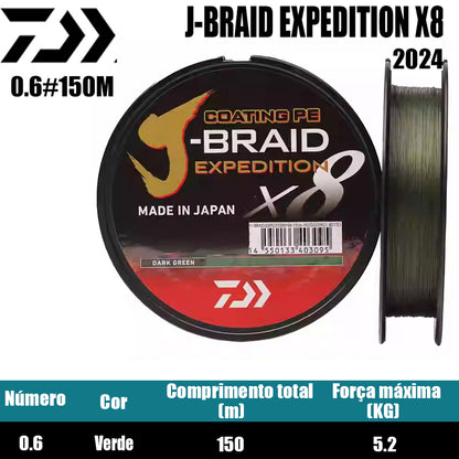 2024 J BRAID X8 EXPEDITION Linha De Pesca PE 150M Verde(2 Carretéis)