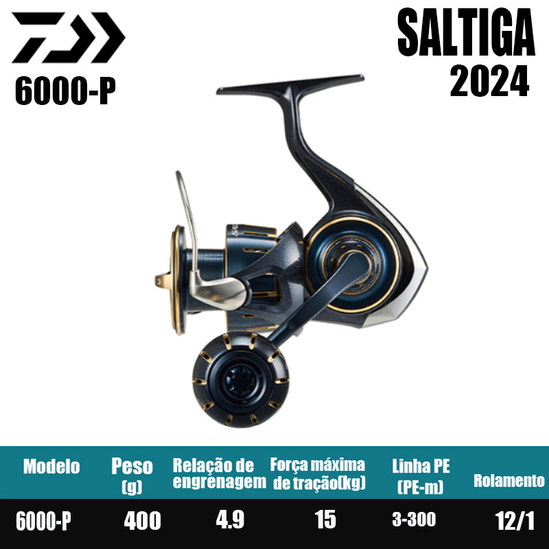 DAIWA 2023 SALTIGA Carretilha de Pesca Spinning Carretilha para Água Doce e Salgada Peças de Reposição Origem: Japão Lançamento de Longa Distância, Pesca de Barco, Pesca de Costa, Pesca Marinha, Carretilhas Grandes de Spinning.