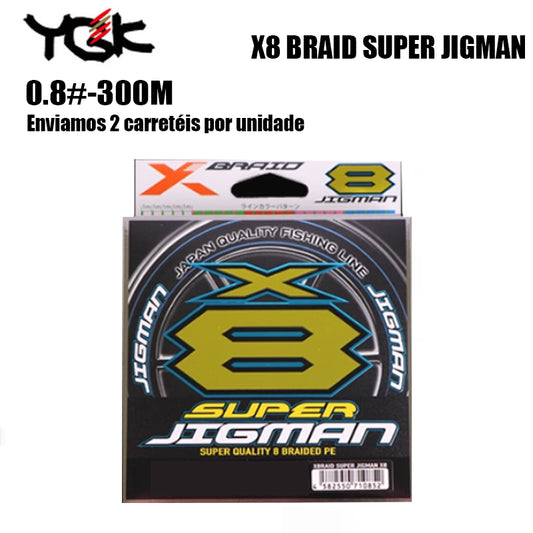 YGK X8 BRAID SUPER JIGMAN Linha De Pesca PE 300M 0.8 Multicolorido (2 Carretéis)