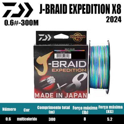 2024 J BRAID X8 EXPEDITION Linha De Pesca PE 300M 0.6 Multicolorido(2 Carretéis)