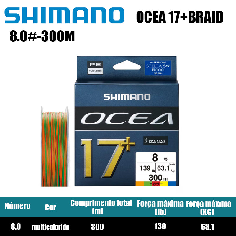 Shimano Ocea17+Braid Linha De Pesca PE 300M multicolorido (2 Carretéis)