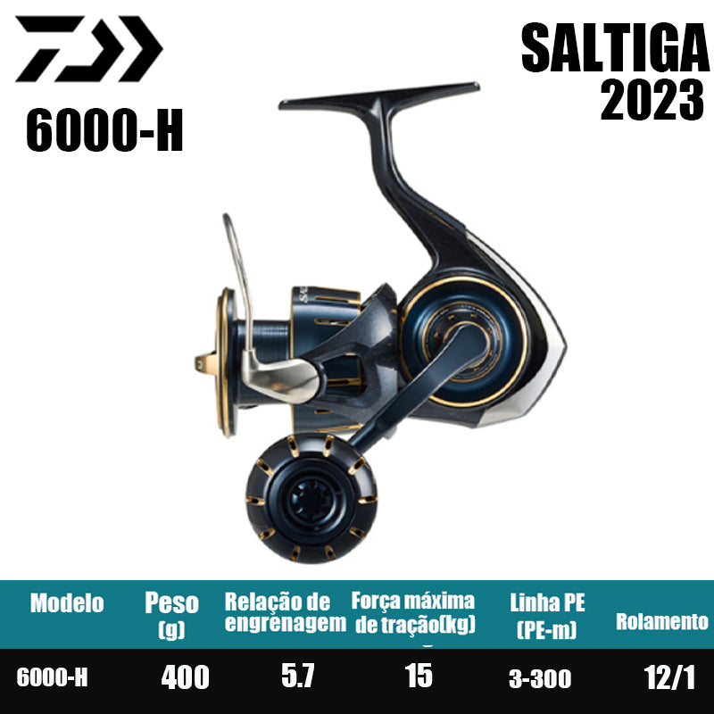 DAIWA 2023 SALTIGA Carretilha de Pesca Spinning Carretilha para Água Doce e Salgada Peças de Reposição Origem: Japão Lançamento de Longa Distância, Pesca de Barco, Pesca de Costa, Pesca Marinha, Carretilhas Grandes de Spinning.