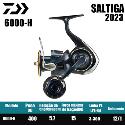 DAIWA 2023 SALTIGA Carretilha de Pesca Spinning Carretilha para Água Doce e Salgada Peças de Reposição Origem: Japão Lançamento de Longa Distância, Pesca de Barco, Pesca de Costa, Pesca Marinha, Carretilhas Grandes de Spinning.
