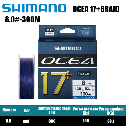 Shimano Ocea17+Braid Linha De Pesca PE 300M Azul (2 Carretéis)