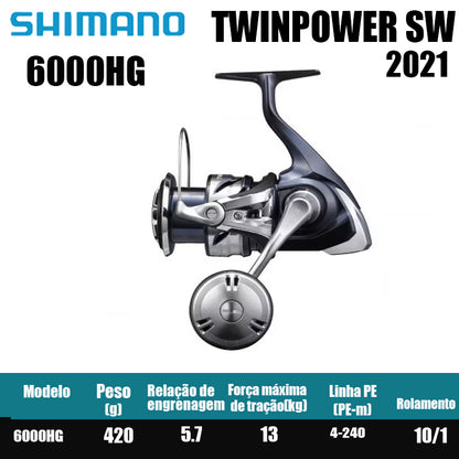 SHIMANO 2021 TWINPOWER SW carretel de pesca bobina giratória de água doce peças de pesca de água salgada Origem: Japão