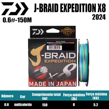 2024 J BRAID X8 EXPEDITION Linha De Pesca PE 300M 150M Multicolorido(2 Carretéis)