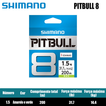 Shimano Pitbull 8X Linha De Pesca PE 200M 1.5 Verde (2 Carretéis)
