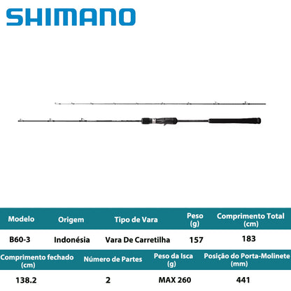 SHIMANO 2022 OCEA JIGGER FULLBEND B60-3 Vara De Carretilha