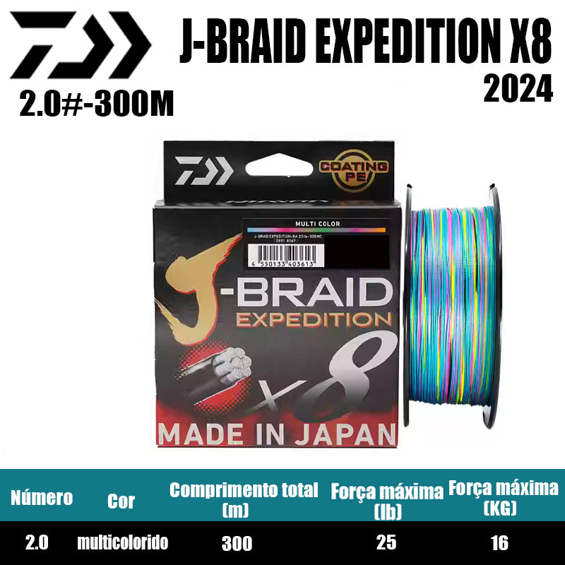 2024 J BRAID X8 EXPEDITION Linha De Pesca PE 300M 2.0 Multicolorido(2 Carretéis)