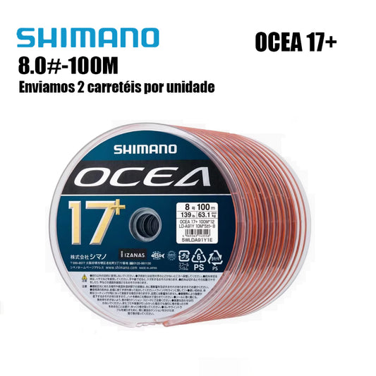 Shimano Ocea17+ Linha De Pesca PE 100M 8.0 multicolorido (2 Carretéis)