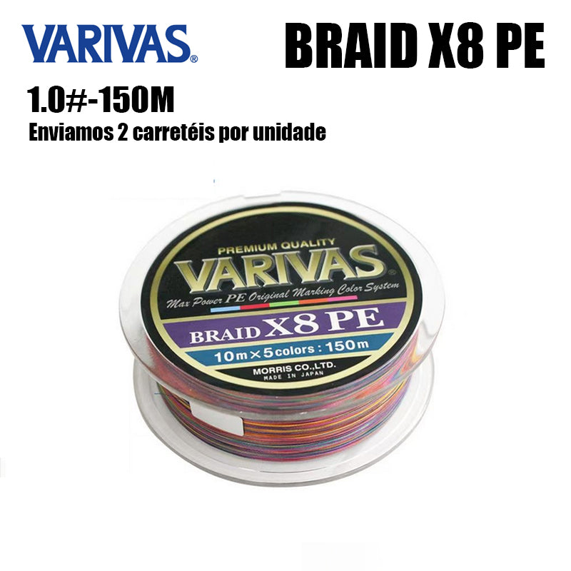 Varivas Braid X8 PE Linha De Pesca PE 150M 1.0 De Cores Variadas (2 Carretéis)