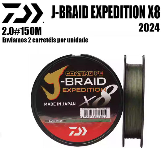 2024 J BRAID X8 EXPEDITION Linha De Pesca PE 150M 2.0 Verde(2 Carretéis)