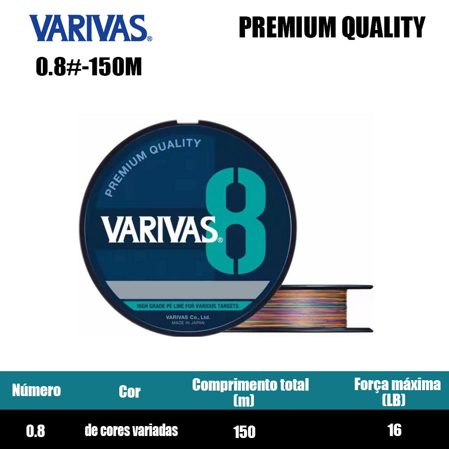 Varivas Premium Quality Linha De Pesca PE 150M 0.8 De Cores Variadas (2 Carretéis)