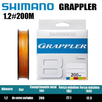 Shimano Grappler 8Braid Linha De Pesca PE 200M 1.2 De Cores Variadas (2 Carretéis)