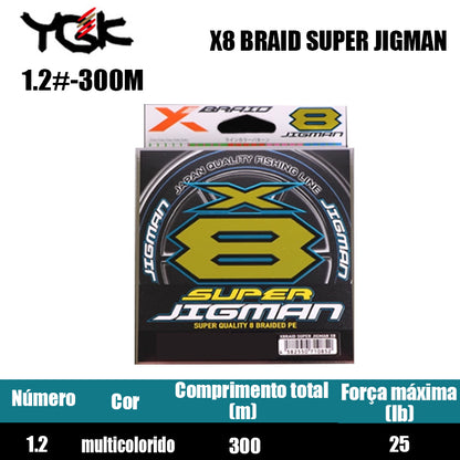 YGK X8 BRAID SUPER JIGMAN Linha De Pesca PE 300M 200M Multicolorido (2 Carretéis)