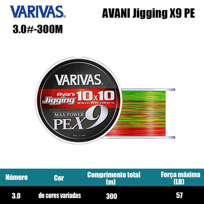 Varivas Avani Jigging X9 PE Linha De Pesca PE 300M 3.0 De Cores Variadas (2 Carretéis)