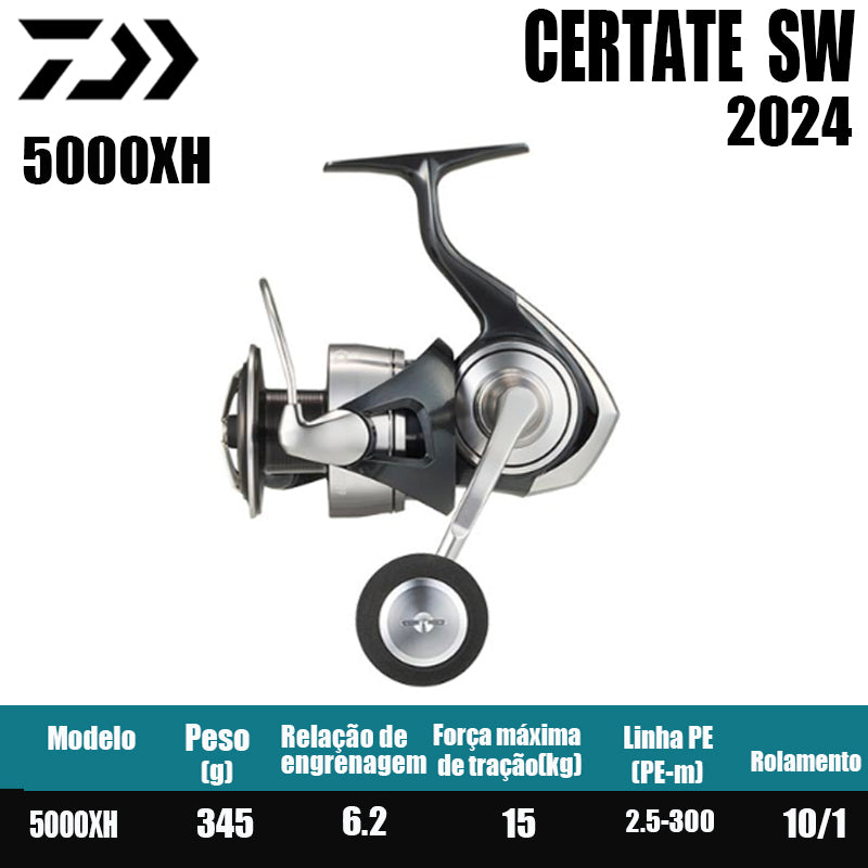DAIWA 2024 CERTATE SW Carretilha de Pesca Spinning Carretilha para Água Doce e Salgada Peças de Reposição Origem: Japão Lançamento de Longa Distância, Pesca de Barco, Pesca de Costa, Pesca Marinha, Carretilhas Grandes de Spinning.