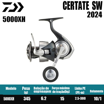 DAIWA 2024 CERTATE SW Carretilha de Pesca Spinning Carretilha para Água Doce e Salgada Peças de Reposição Origem: Japão Lançamento de Longa Distância, Pesca de Barco, Pesca de Costa, Pesca Marinha, Carretilhas Grandes de Spinning.