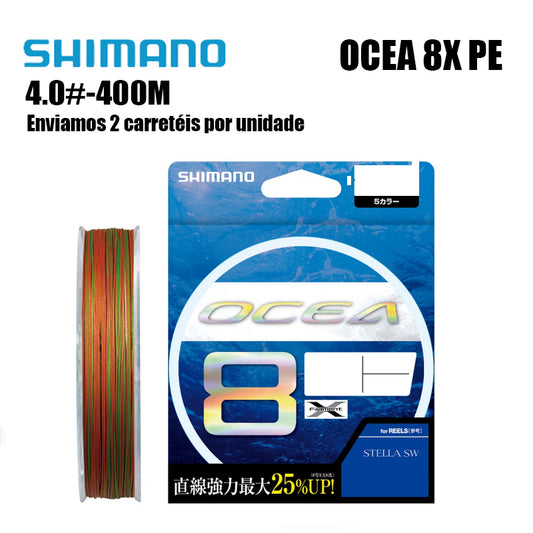 Shimano Ocea 8X PE Linha De Pesca PE 400M 4.0 Multicolorido (2 Carretéis)