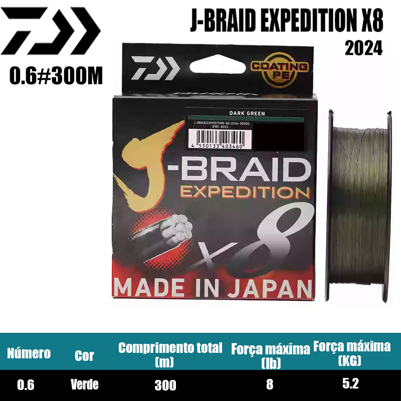2024 J BRAID X8 EXPEDITION Linha De Pesca PE 300M Verde (2 Carretéis)