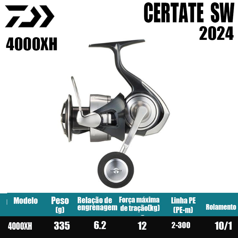 DAIWA 2024 CERTATE SW Carretilha de Pesca Spinning Carretilha para Água Doce e Salgada Peças de Reposição Origem: Japão Lançamento de Longa Distância, Pesca de Barco, Pesca de Costa, Pesca Marinha, Carretilhas Grandes de Spinning.