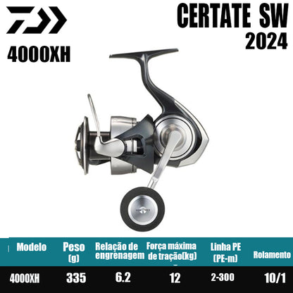 DAIWA 2024 CERTATE SW Carretilha de Pesca Spinning Carretilha para Água Doce e Salgada Peças de Reposição Origem: Japão Lançamento de Longa Distância, Pesca de Barco, Pesca de Costa, Pesca Marinha, Carretilhas Grandes de Spinning.