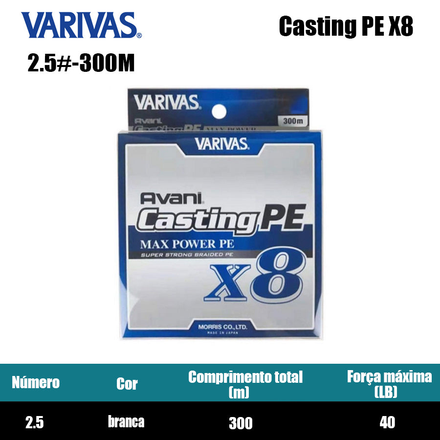 Varivas Casting PE X8 Linha De Pesca PE 300M 2.5 Branca (2 Carretéis)