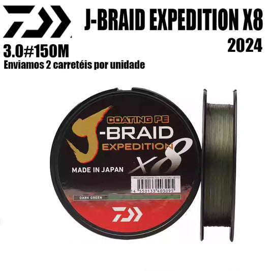 2024 J BRAID X8 EXPEDITION Linha De Pesca PE 150M 3.0 Verde(2 Carretéis)