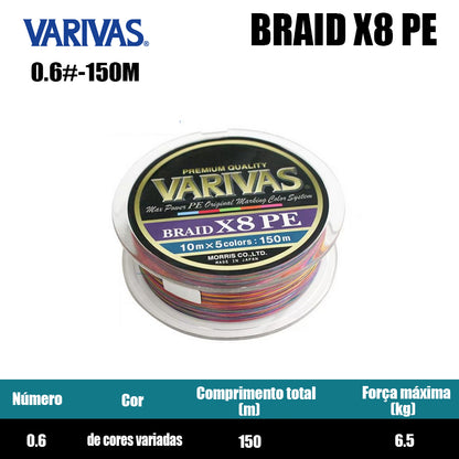 Varivas Braid X8 PE Linha De Pesca De Cores Variadas (2 Carretéis)